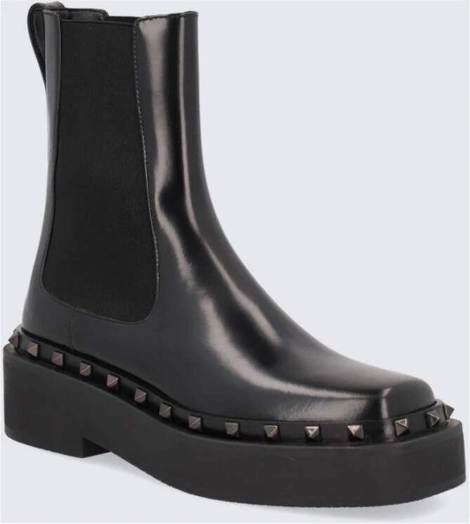 Valentino Garavani Zwarte leren Chelsea-laarzen met metalen studs Black Dames