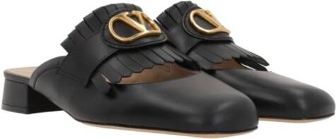 Valentino Garavani Zwarte leren platte pantoffelschoenen Black Dames