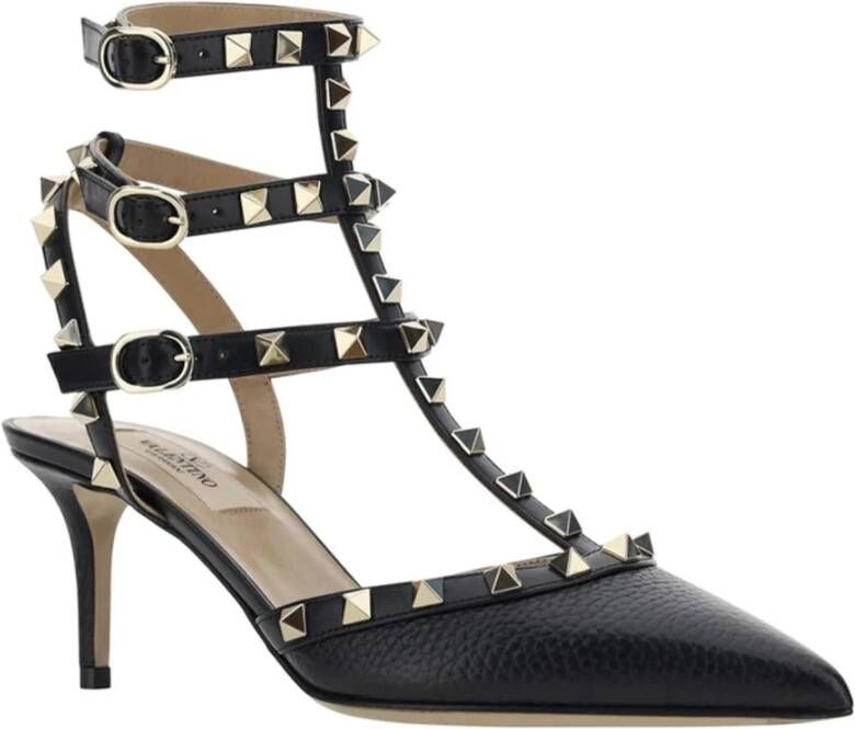 Valentino Garavani Zwarte Leren Pumps met Puntige Neus Black Dames