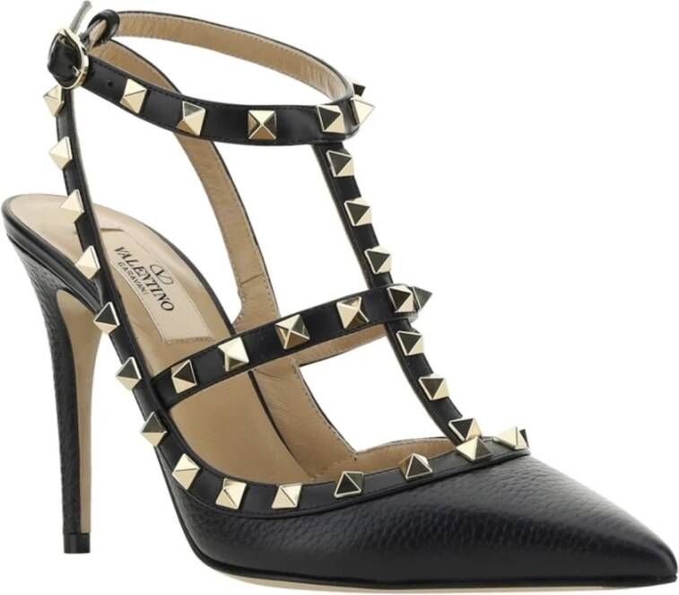 Valentino Garavani Zwarte Leren Pumps met Puntige Neus Black Dames