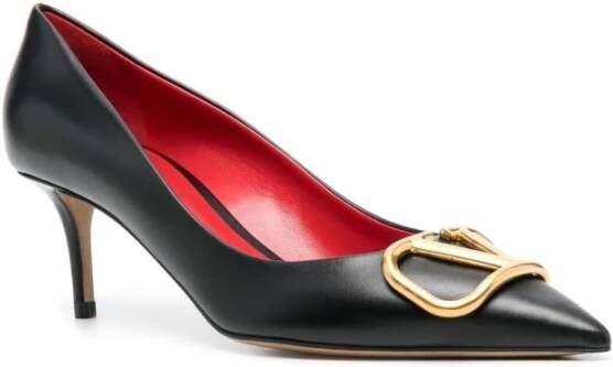 Valentino Garavani Zwarte Leren Puntige Hak Schoenen Black Dames