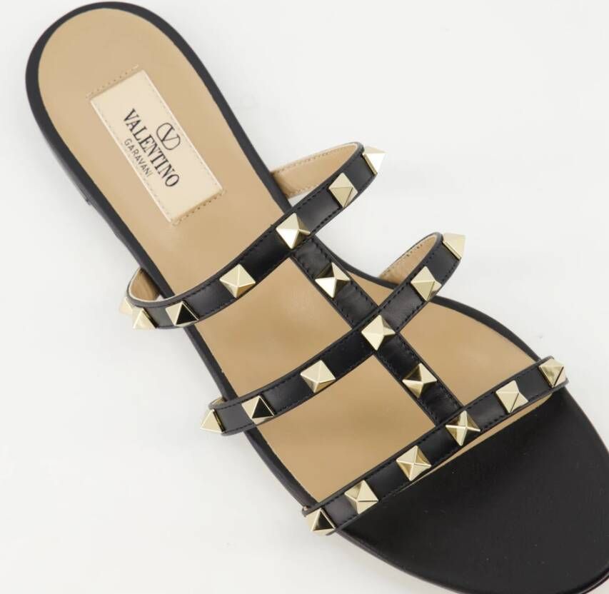 Valentino Garavani Zwarte leren Rockstud sandalen Black Dames