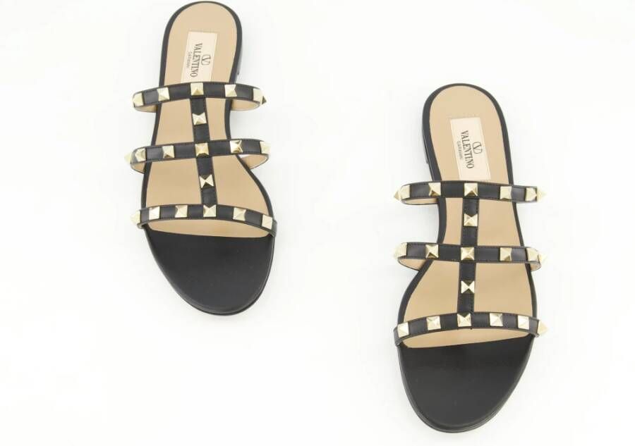 Valentino Garavani Zwarte leren Rockstud sandalen Black Dames