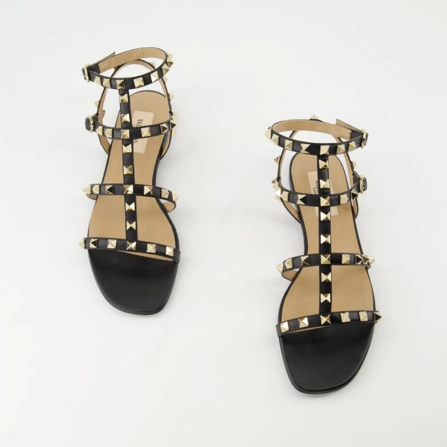 Valentino Garavani Zwarte leren Rockstud sandalen Black Dames