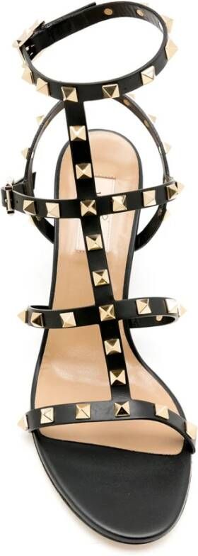 Valentino Garavani Zwarte Leren Sandalen met Rockstud Decoratie Black Dames