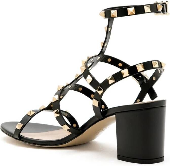 Valentino Garavani Zwarte Leren Sandalen met Rockstud Decoratie Black Dames