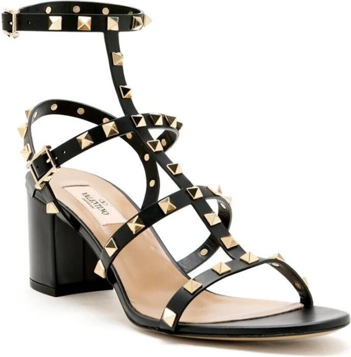 Valentino Garavani Zwarte Leren Sandalen met Rockstud Decoratie Black Dames