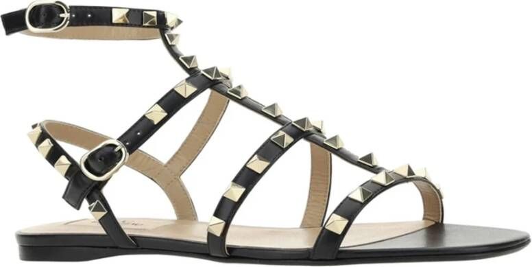 Valentino Garavani Zwarte Leren Sandalen Ss22 Black Dames