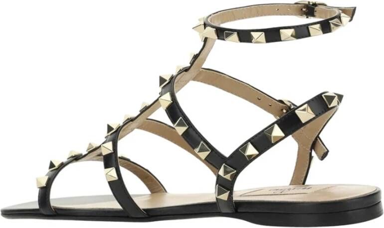 Valentino Garavani Zwarte Leren Sandalen Ss22 Black Dames