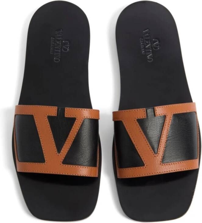 Valentino Garavani Zwarte Leren Sandalen Superstar Slides Black Heren