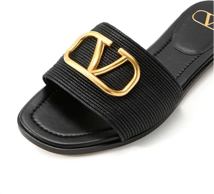 Valentino Garavani Zwarte Leren Slide Sandalen Black Dames