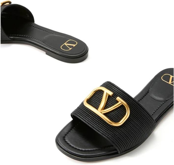 Valentino Garavani Zwarte Leren Slide Sandalen Black Dames