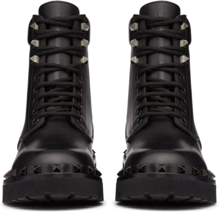 Valentino Garavani Zwarte leren studs laarzen Black Dames