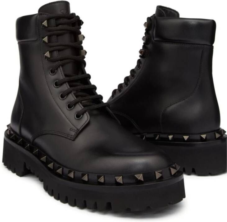 Valentino Garavani Zwarte leren studs laarzen Black Dames