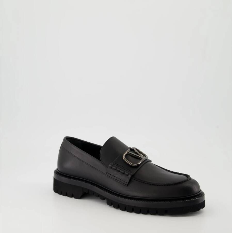 Valentino Garavani Zwarte leren VLogo Mocassins Black Dames