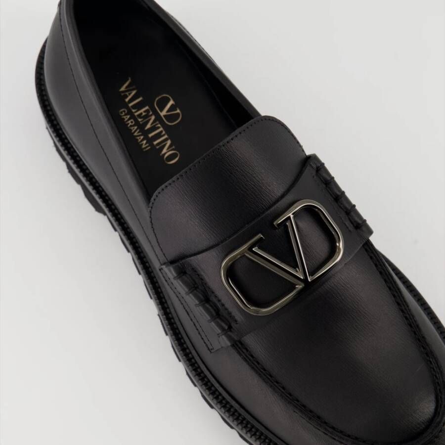 Valentino Garavani Zwarte leren VLogo Mocassins Black Dames