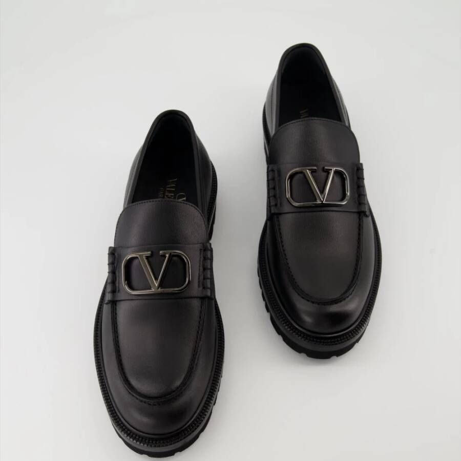 Valentino Garavani Zwarte leren VLogo Mocassins Black Dames