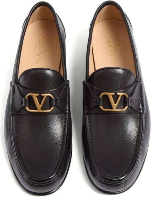 Valentino Garavani Zwarte leren VLogo platte schoenen Black Heren