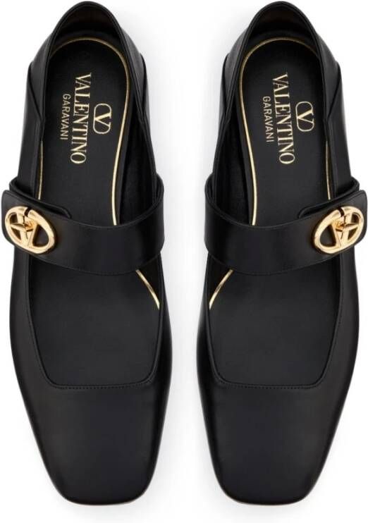 Valentino Garavani Zwarte platte schoenen lamsvacht vierkante neus Black Dames