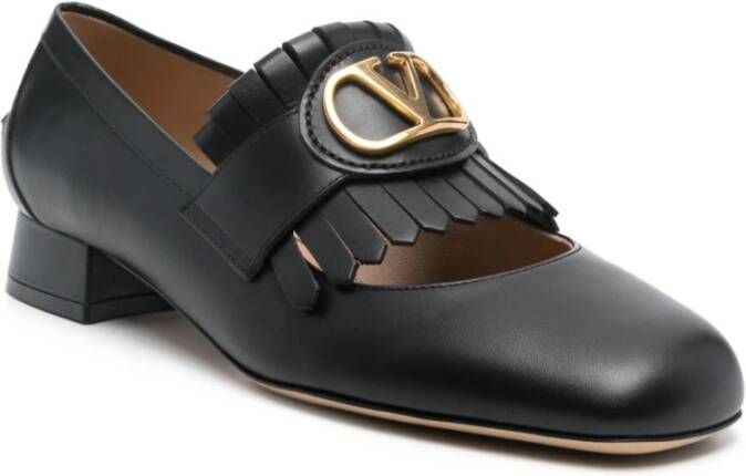 Valentino Garavani Zwarte platte schoenen met franjedetails Black Dames