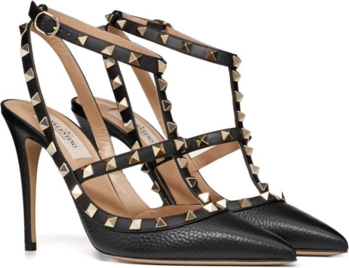 Valentino Garavani Zwarte Rockstud Pumps met Gouden Accenten Black Dames