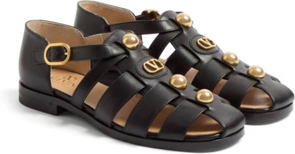 Valentino Garavani Zwarte VLogo Sandalen met Parel Detail Black Dames