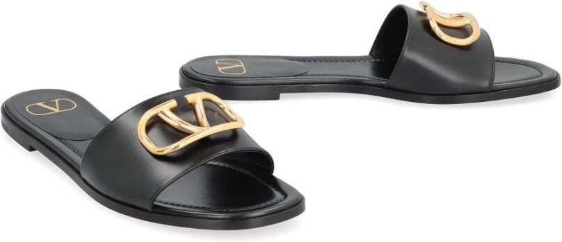 Valentino Handtekening Leren Slides VLogo Stijl Black Dames