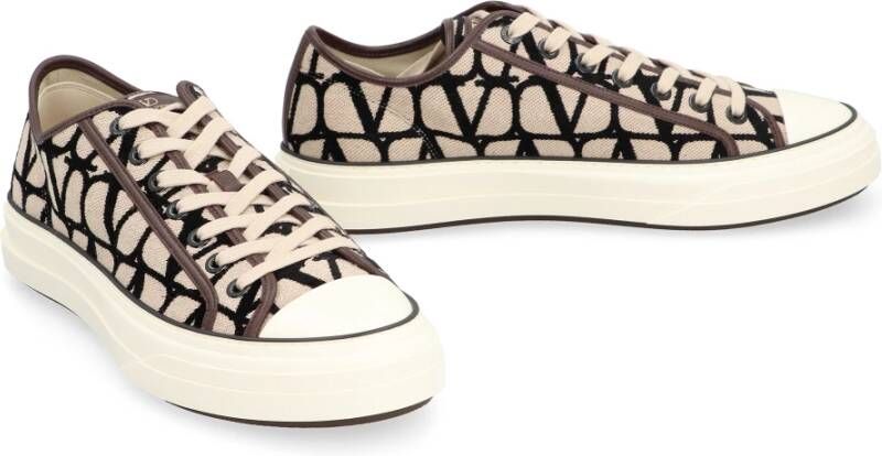 Valentino Iconographe lage sneakers met leren afwerking Beige Heren