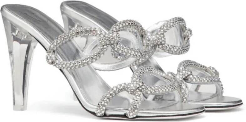 Valentino Kristalversierde Slippers Gray Dames