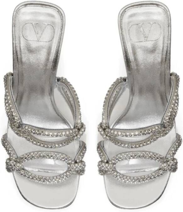 Valentino Kristalversierde Slippers Gray Dames