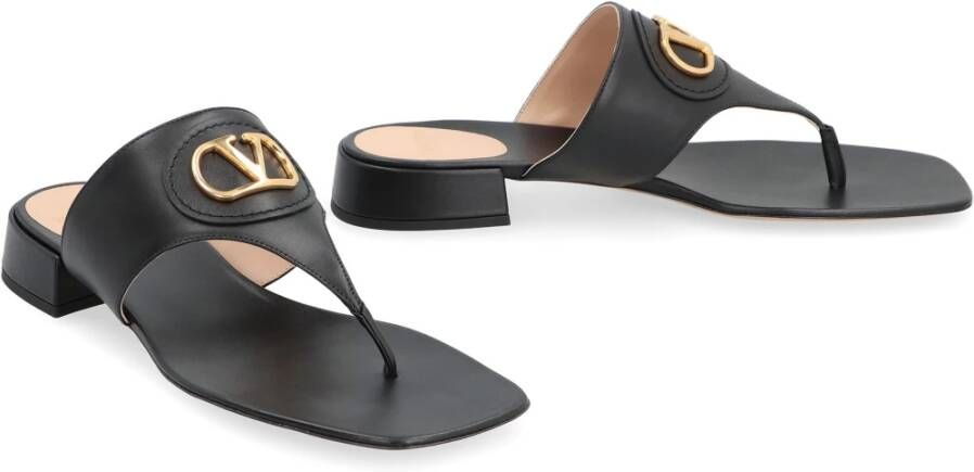 Valentino Leren Slides met VLogo Detail Black Dames