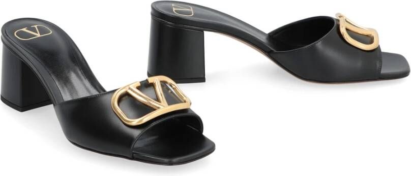 Valentino Logo Leren Slides met Blokhak Black Dames