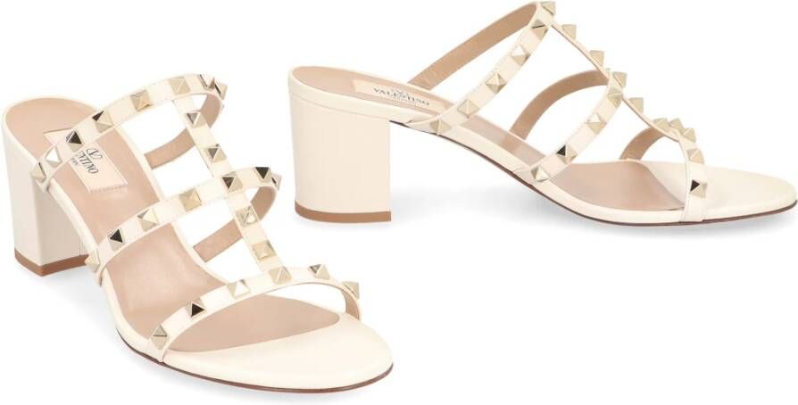 Valentino Studded Leren Slides Beige Dames