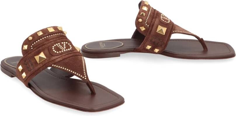 Valentino Studded Suede Sandalen Brown Dames