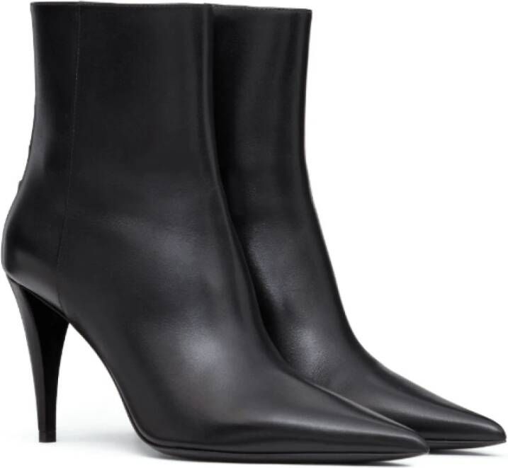 Valentino Zwarte Leren Stiletto Enkellaarzen Black Dames