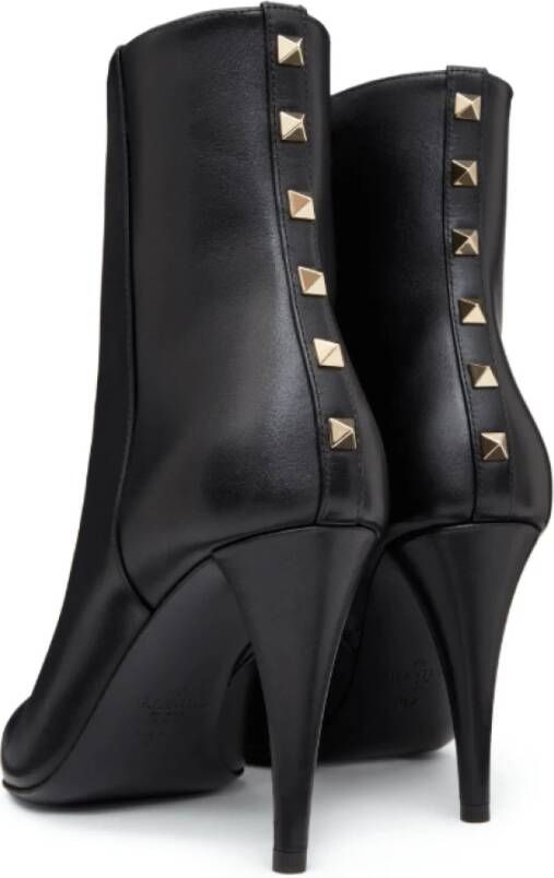 Valentino Zwarte Leren Stiletto Enkellaarzen Black Dames