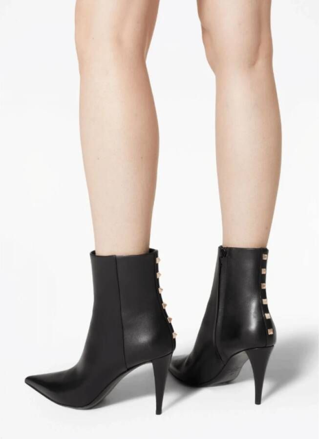 Valentino Zwarte Leren Stiletto Enkellaarzen Black Dames