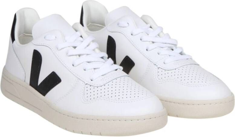 Veja Leren Sneakers Zwart Wit Ronde Neus White Dames