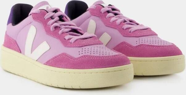 Veja Roze Leren Sneakers Ronde Neus Pink Dames