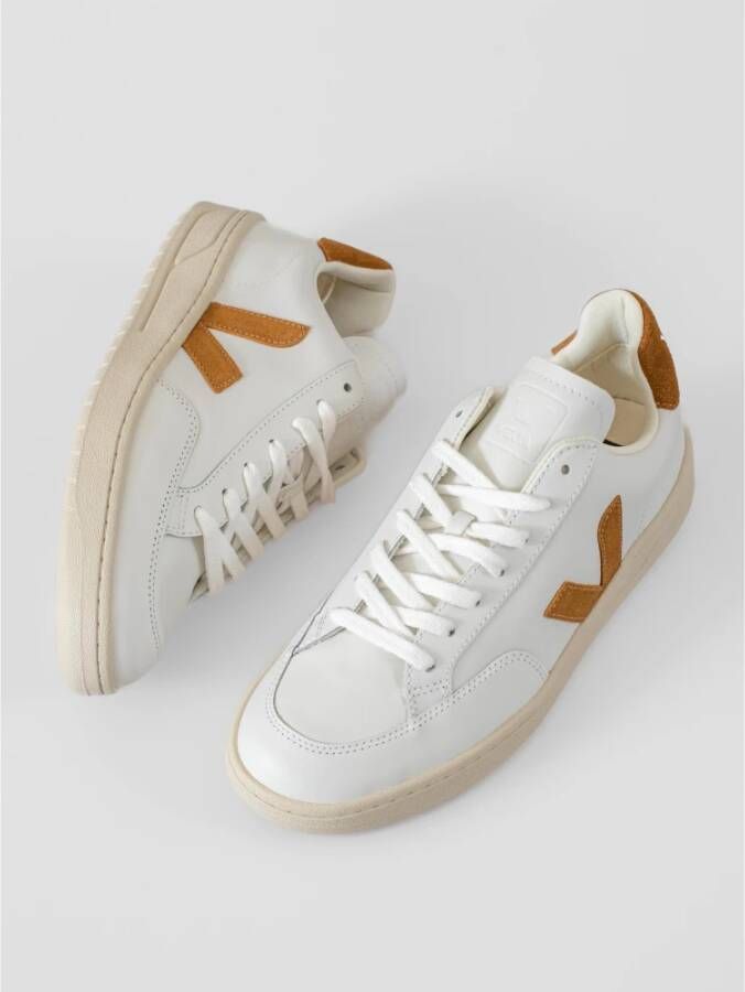 Veja V-12 Leren Camel Sneakers White Heren