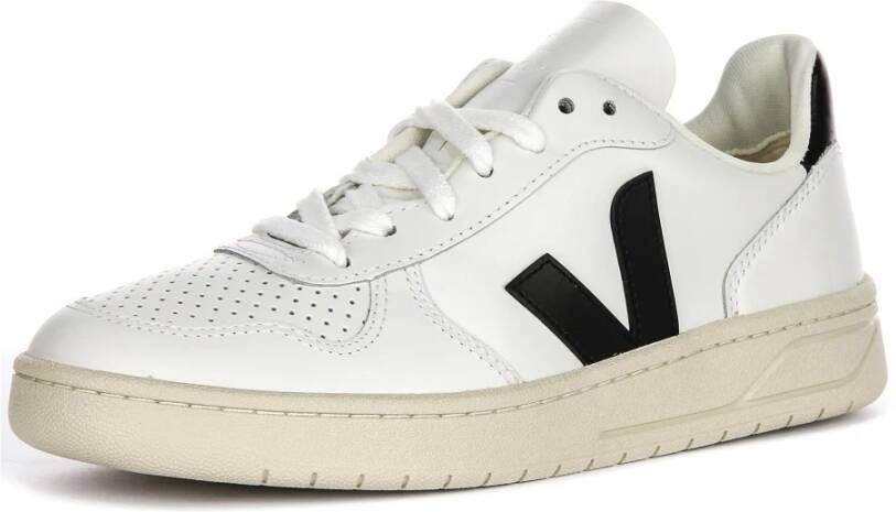 Veja Wit Zwart Leren Court Trainers Vrouwen White Dames