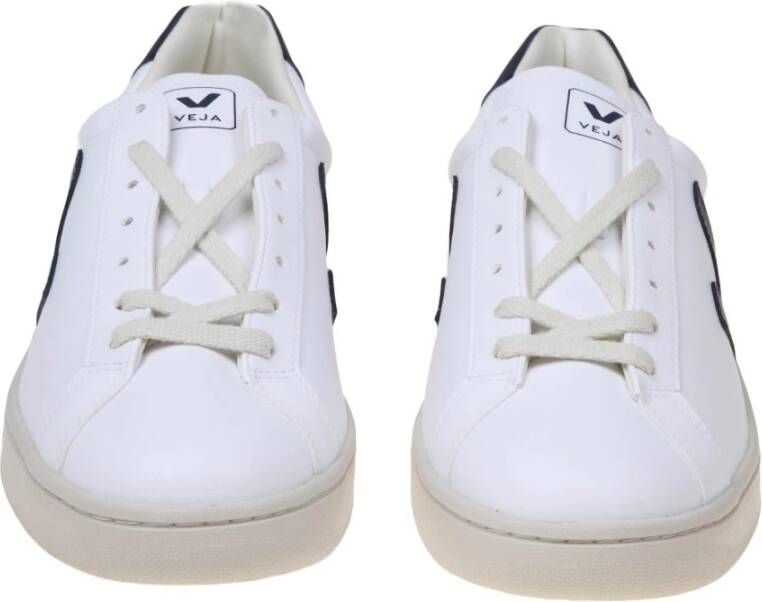 Veja Witte Blauwe Leren Sneakers Ronde Neus White Heren