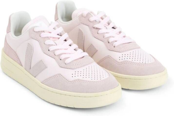 Veja Witte en roze leren sneakers Purple Dames