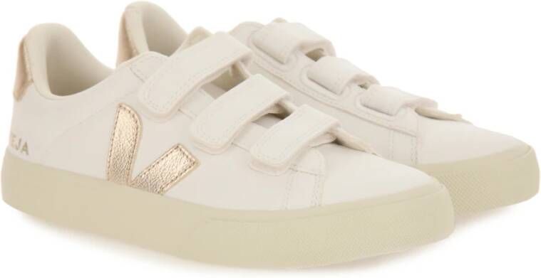 Veja Witte leren sneakers met metallic afwerking Beige Dames