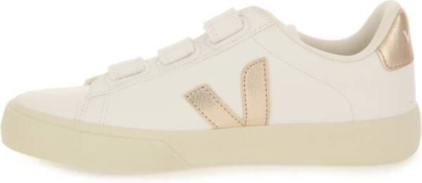 Veja Witte leren sneakers met metallic afwerking Beige Dames