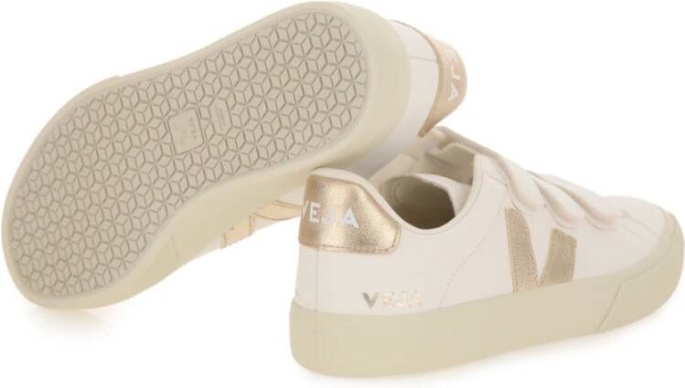 Veja Witte leren sneakers met metallic afwerking Beige Dames