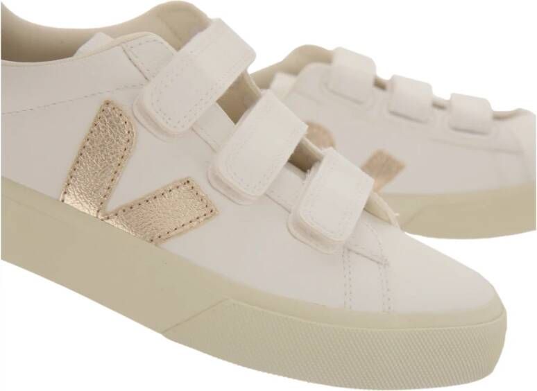 Veja Witte leren sneakers met metallic afwerking Beige Dames