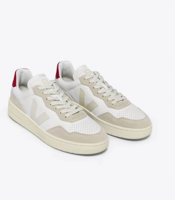 Veja Witte Leren Sneakers met Rode Accenten White Dames