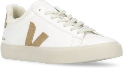 Veja Witte Leren Sneakers Ronde Neus Logo White Dames