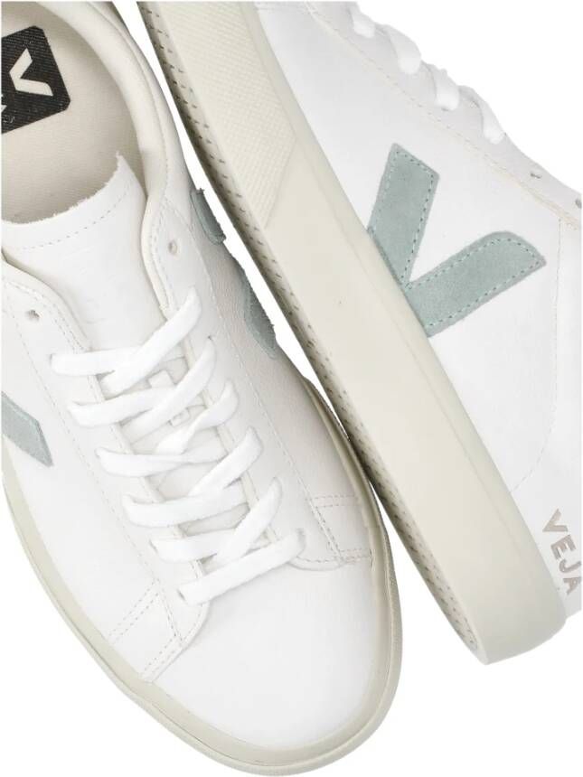 Veja Witte Leren Sneakers Ronde Neus Vetersluiting White Dames